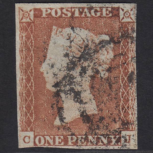 GB QV 1841 1d Pale Red-brown (Plate 65) SG9-B1(3) CJ GU 4 Margins