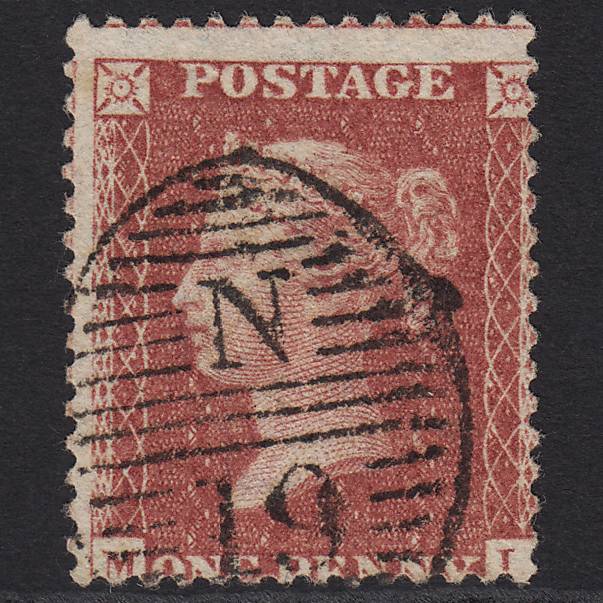 GB QV 1857 1d Rose-red (Plate 56) SG40-C10(1) ML FU London D&S N19 Misperf