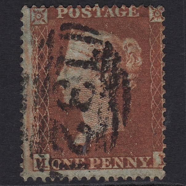 GB QV 1854 1d Red-brown SG17-C1(1) GU Brighton 132 Misperf