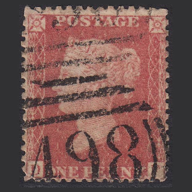 GB QV 1857 1d Rose-red (Plate 55) SG40-C10(1) DF GU Manchester 498