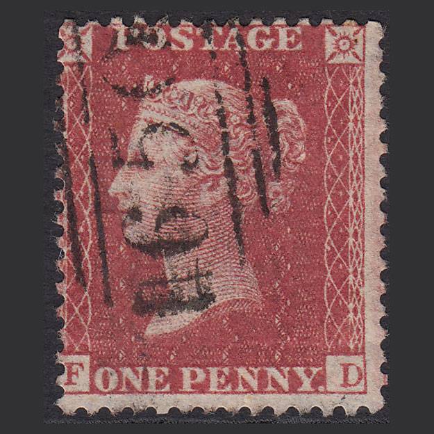GB QV 1857 1d Rose-red (Plate 38) SG40-C10(1) FD GU Rochester 650 Misperf