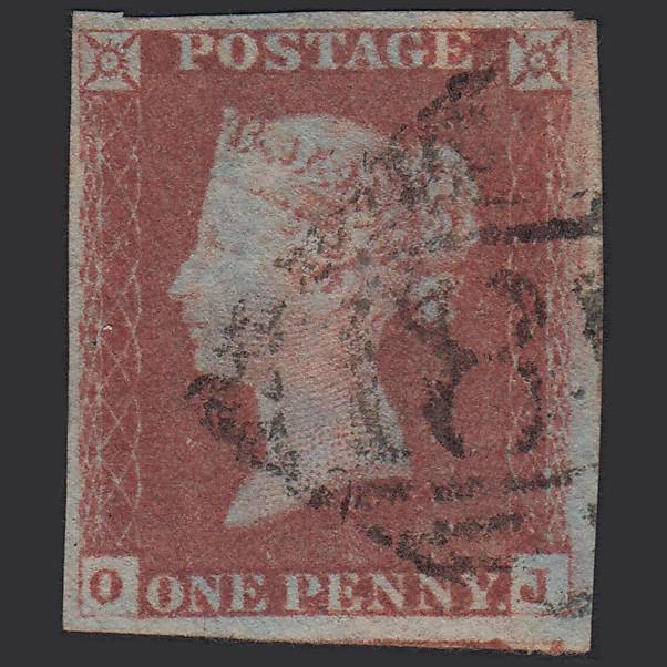 GB QV 1841 1d Red-brown (Plate 69) SG8-B1(1) OJ FU 4M Imperf Ireland