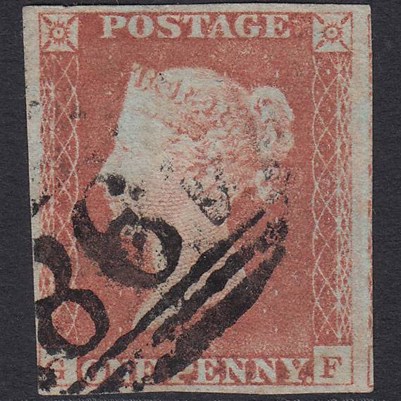 GB QV 1841 1d Red-brown Pl 69 SG8-B1(1) GF GU 4 Margins Manchester 498