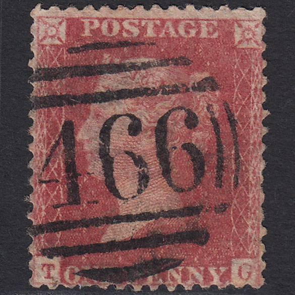 GB QV 1857 1d Rose-red (Plate 55) SG40-C10(1) TG GU Liverpool 466