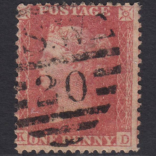 GB QV 1857 1d Pale Rose Pl 55 SG39-C10(3) KD FU London D&S SW20 Misperf