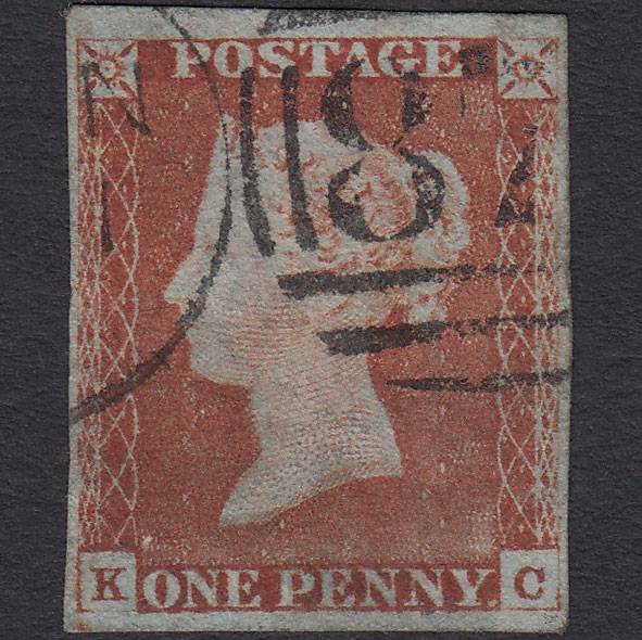 GB QV 1841 1d Red-brown Pl 65 SG8-B1(1) KC GU 4 Margins Duplex Cancel
