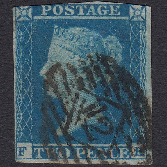 GB QV 1841 2d Blue (Plate 4) SG14-E1(2) FK GU 3 Margins London IS 12