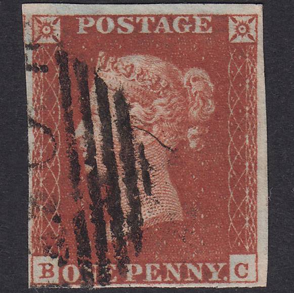 GB QV 1841 1d Deep Red-Brown Plate 54 SG10-B1(4) BC FU 4 Margins