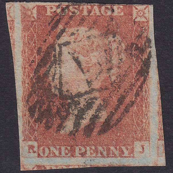 GB QV 1841 1d Red-Brown Plate 80 SG8-B1(1) RJ GU Nr 4 Margins London Is 7