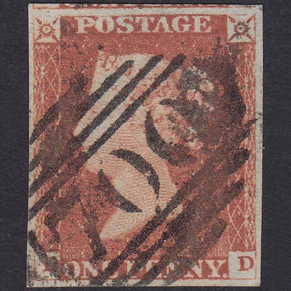 GB QV 1841 1d Red-Brown Plate 85 SG8-B1(1) DD FU 4 Margins Sheffield 700