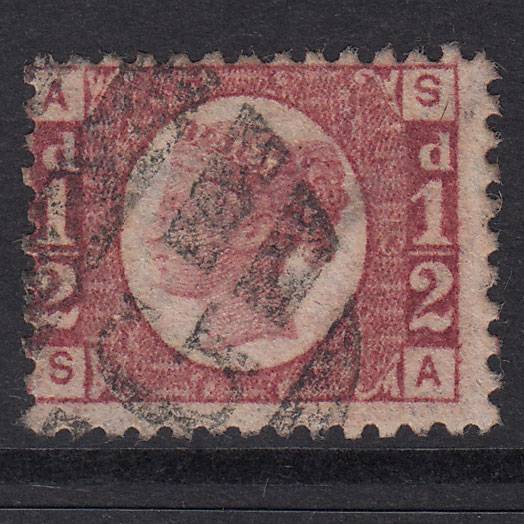 GB QV 1870 1/2d Rose-Red Plate 13 SG48-G4 SA FU Unusual Postmark