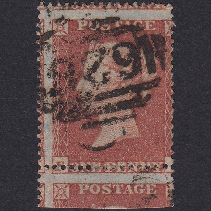 GB QV 1854 1d Red-Brown Plate R2 SG17-C1(1) FL FU Large Misperf