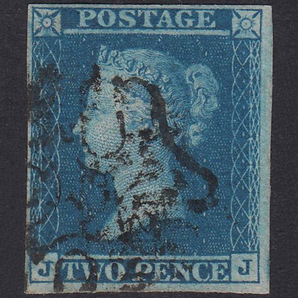 GB QV 1841 2d Blue Plate 3 SG14-E1(2) JJ FU London Maltese Cross