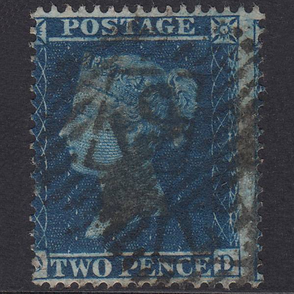 GB QV 1858 2d Blue Plate 6 SG36A-F8 OD GU London IS 57 Misperf