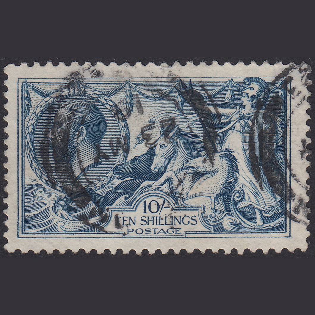 GB KG5 1919 10/- Dull Grey-Blue Seahorses SG417-N71(2) FU CDS
