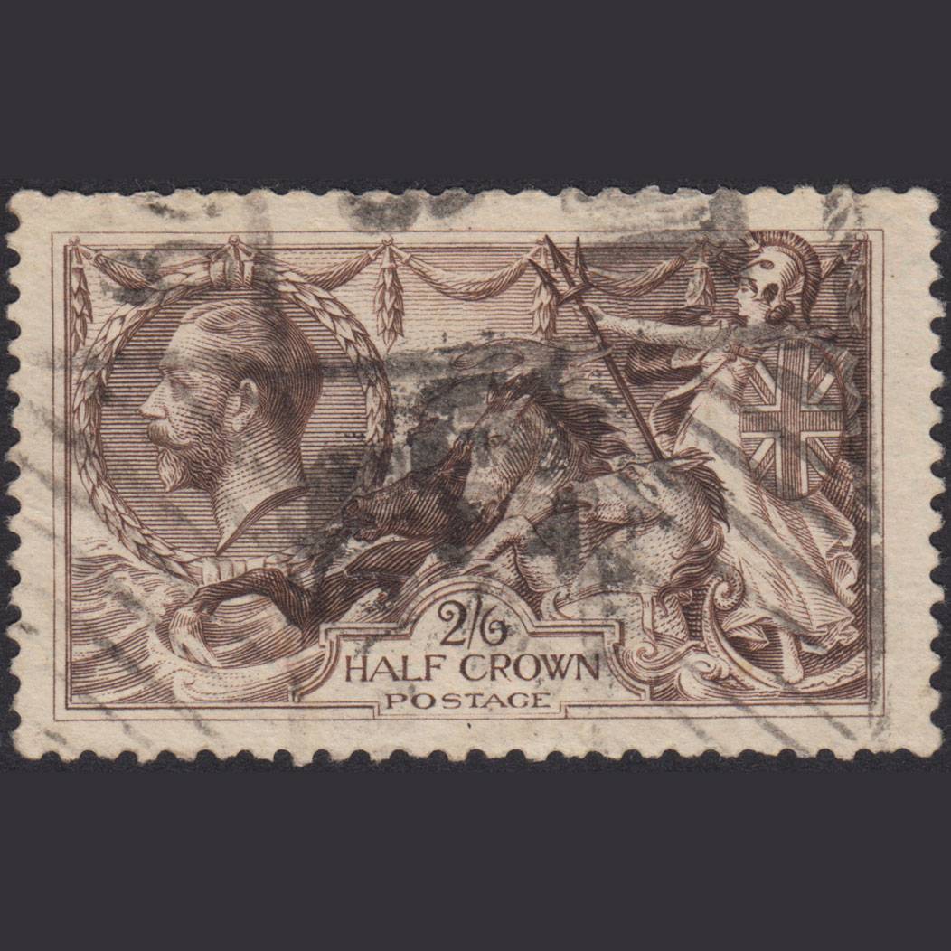 GB KG5 1918 2/6 Chocolate-Brown Seahorses SG414-N65(2) GU Parcel Cancel
