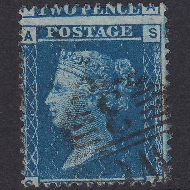 GB QV 1858 2d Blue Plate 8 SG45-G2 SA FU London D&S WC3 Huge Misperf
