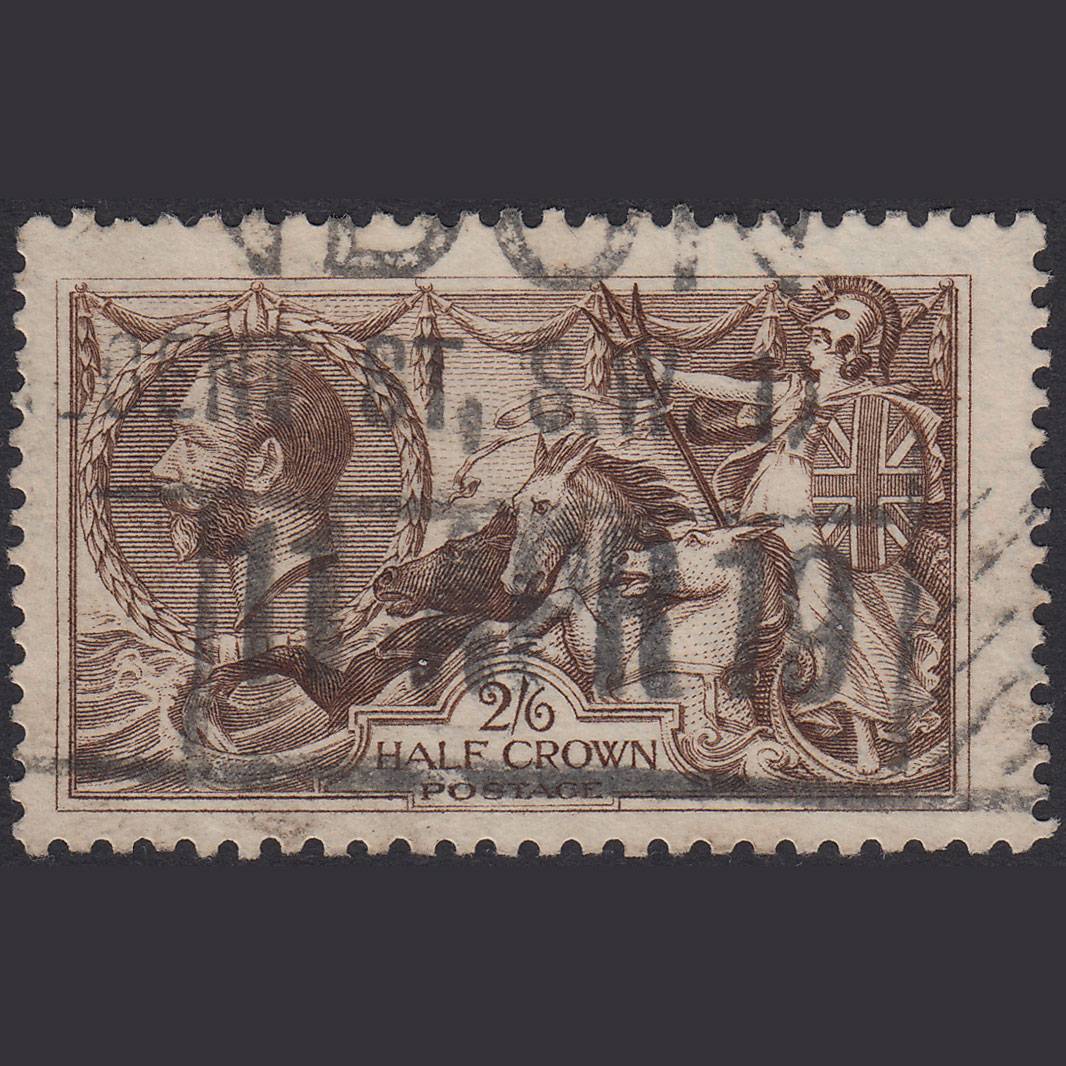 GB KG5 1918 2/6 Chocolate-Brown Seahorses SG414-N65(2) GU Parcel Cancel