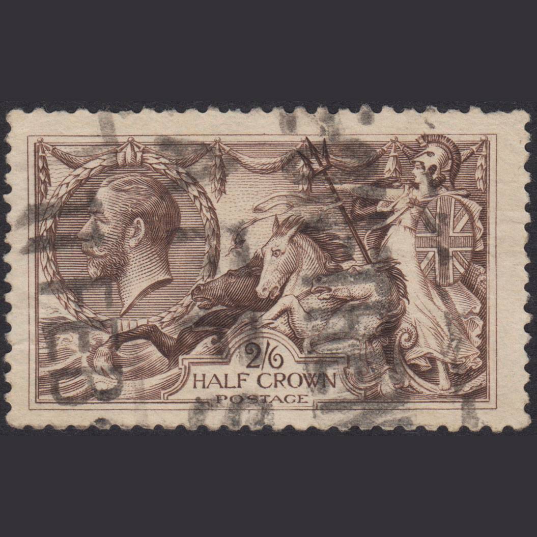 GB KG5 1918 2/6 Chocolate-Brown Seahorses SG414-N65(2) GU Parcel Cancel
