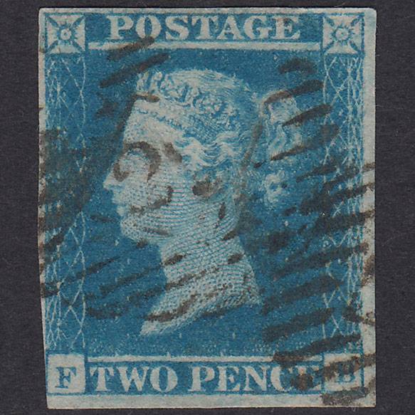 GB QV 1841 2d Pale Blue Plate 3 SG13-E1(1) FB FU Nr 4 Margins London