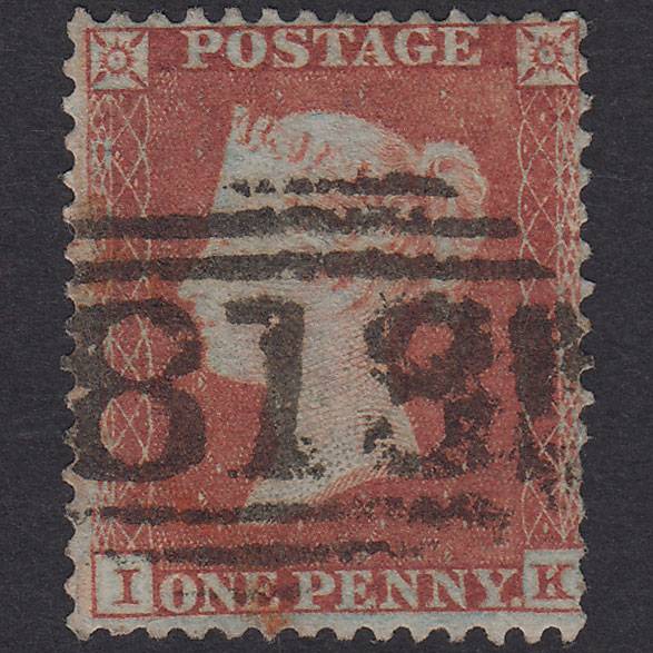GB QV 1855 1d Red-Brown Plate 198 SG22-C2(1) IK PU Trowbridge 813 Tear