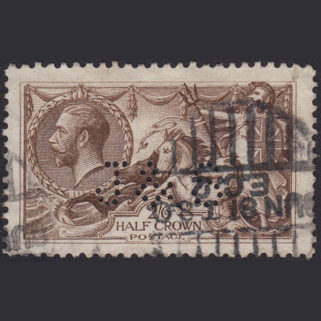 GB KG5 1918 2/6 Pale Brown Seahorses SG415A-N65(4) FU J&S Perfin