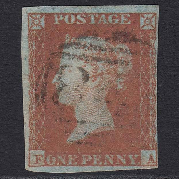 GB QV 1841 1d Red-brown (Plate 96) (SG8) 'FA' FU 4 Margins