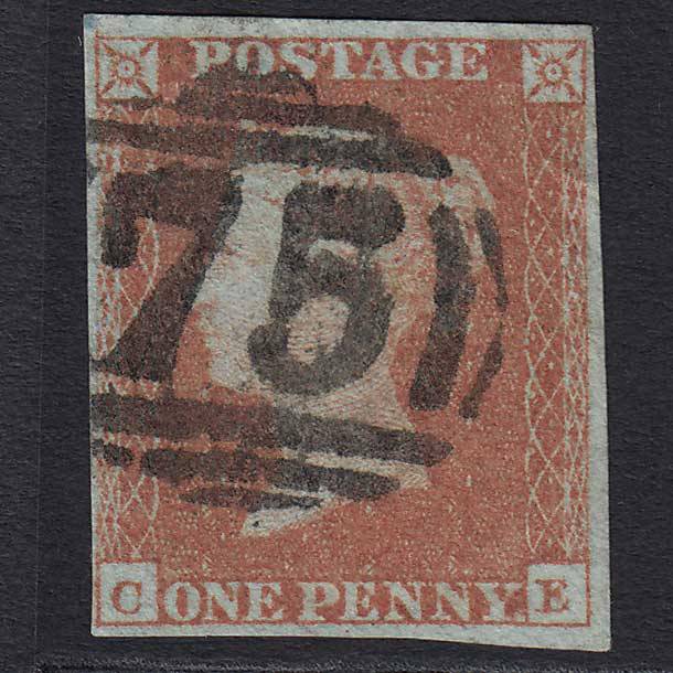 GB QV 1841 1d Red-brown Pl 122 (SG8) 'CE' FU Birmingham (75) 4 Margins