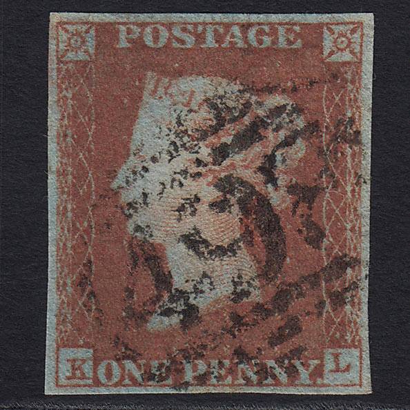 GB QV 1841 1d Red-brown Pl 97 (SG8) 'KL' FU Manchester (498) 4 Margins
