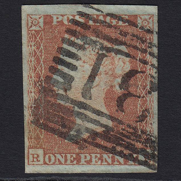 GB QV 1841 1d Red-brown Pl 113 (SG8) 'RB' FU Edinburgh (131) 4 Margins