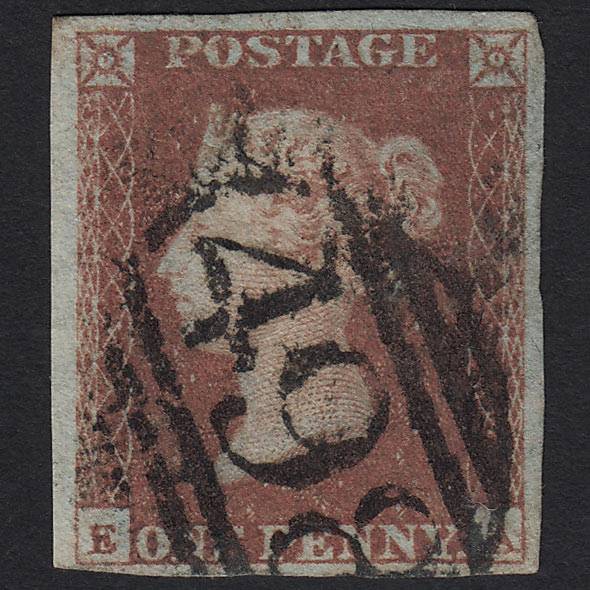 GB QV 1841 1d Red-brown Pl 87 SG8-B1(1) EA GU Manchester 498 4 Margins