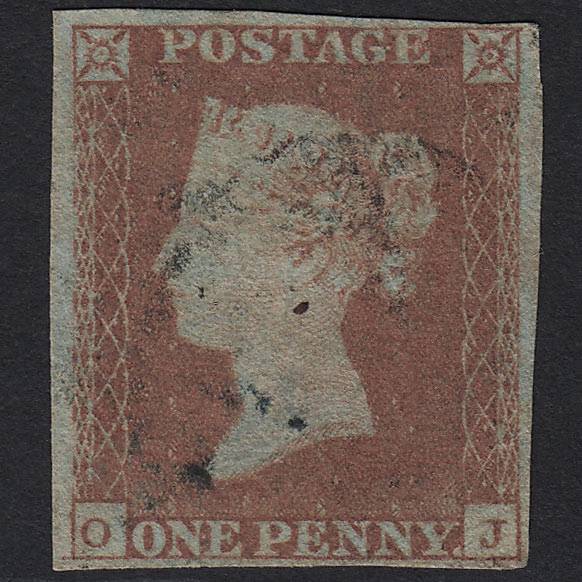 GB QV 1841 1d Red-brown Pl 127 SG8-B2(1) OJ GU Light Cancel 4 Margins