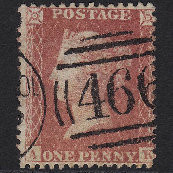 GB QV 1857 1d (Plate 59) SG40-C10(1) AK GU Liverpool 466 Missing Imprimatur