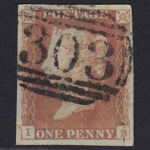 GB QV 1841 1d Red-brown Pl 77 SG8-B1(1) IB GU Folkestone 303 4 Margins