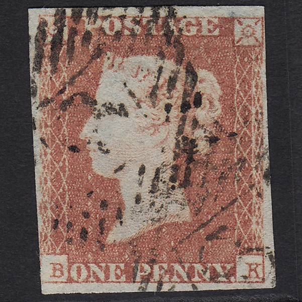 GB QV 1841 1d Red-brown (Plate 92) SG8-B1(1) BK GU in London nr 4 Margins