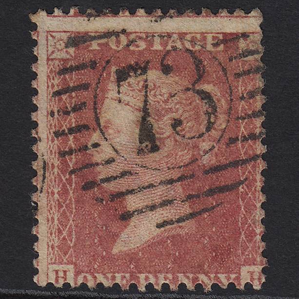 GB QV 1857 1d Rose-red (Plate 62) SG40-C10(1) HH FU London D&s73 Large Misperf