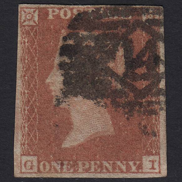 GB QV 1841 1d Red-brown Pl 129 SG8-B2(1) GI GU 4 Margins London IS 14