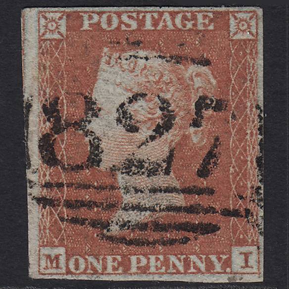 GB QV 1841 1d Red-brown Pl 154 SG8-B2(1) MI FU 4M Imperf Uttoxeter 827