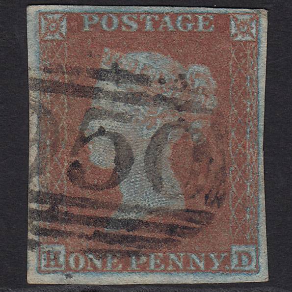 GB QV 1841 1d Very Blued Pl 136 SG8a-B1(2) HD FU 4 Margins Kenilworth 950