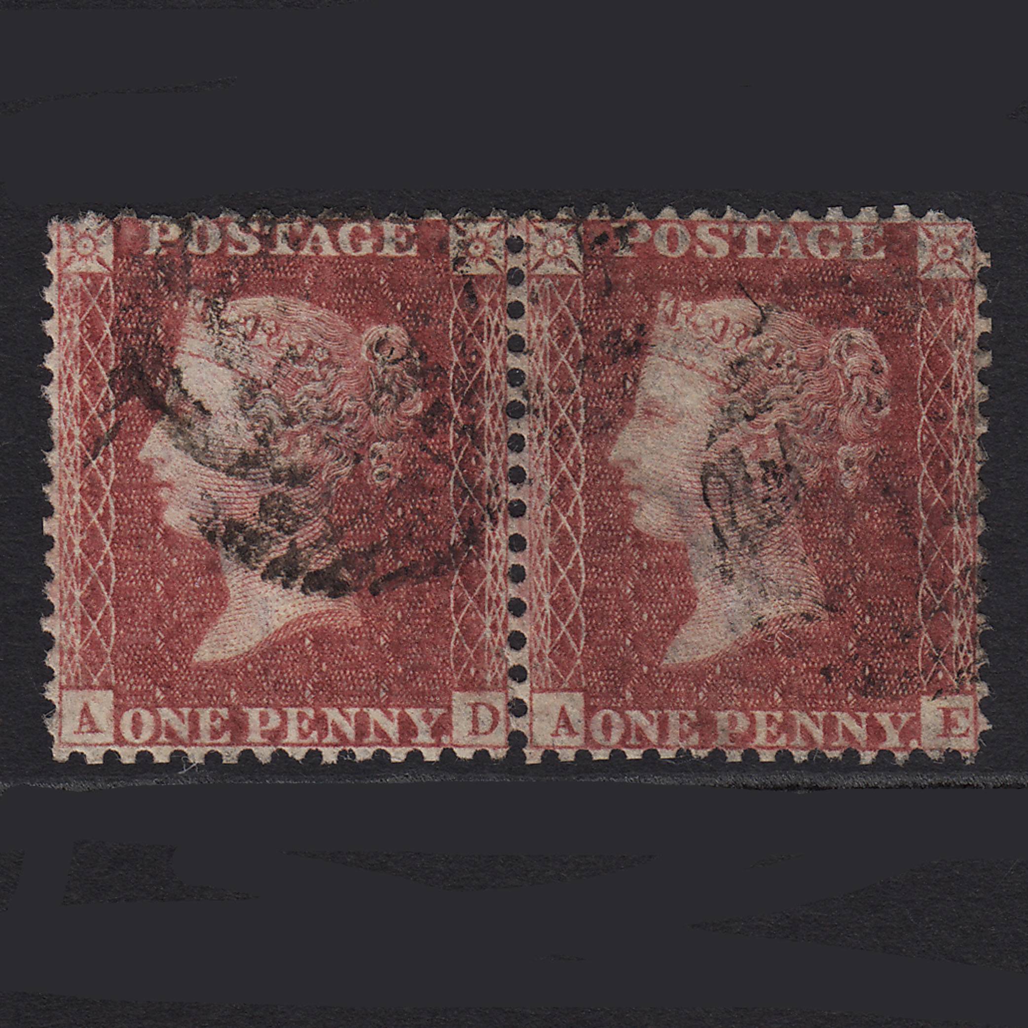 GB QV 1857 1d Rose-red (Plate 52) SG40-C10(1) AD-AE GU Pair Missing Imprimaturs