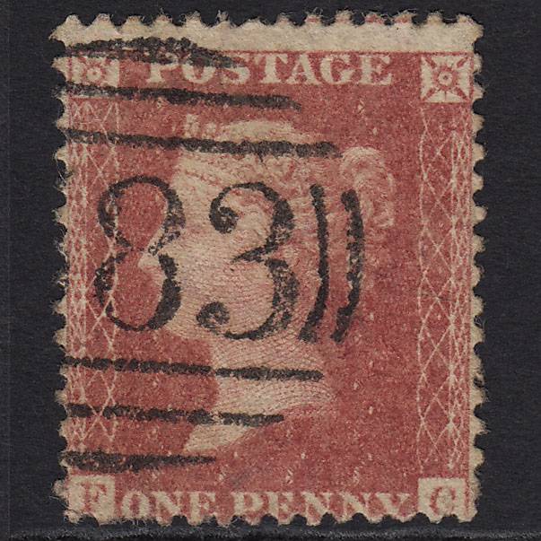 GB QV 1857 1d Rose-red (Plate 43) SG40-C10(1) FC FU Misperf