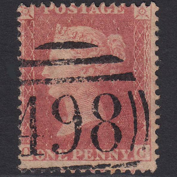 GB QV 1857 1d Pale Rose Pl 39 SG39-C10(3) CC FU Manchester 498 Misperf