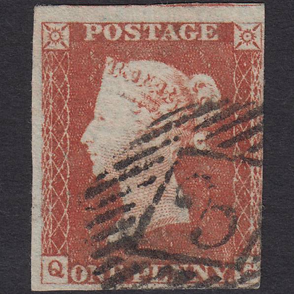GB QV 1841 1d Red-brown Pl 43 SG8-B1(1) QG FU nr 4 Margins London IS 3