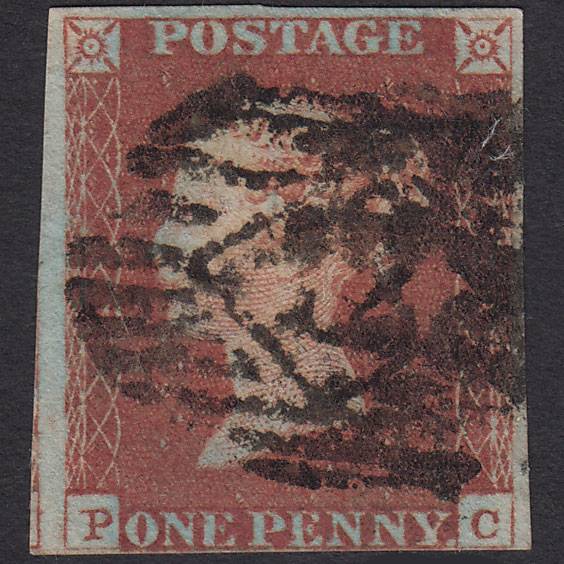 GB QV 1841 1d Red-brown Pl 62 SG8-B1(1) PC GU nr 4 Margins London IS 12