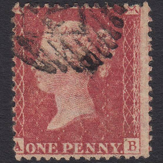 GB QV 1857 1d Pl 55 SG40-C10(1) AB FU Missing Imprimatur London IS Cancel