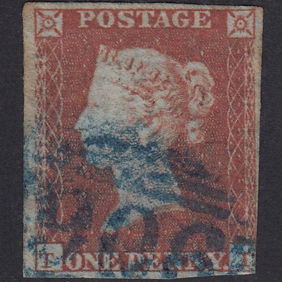 GB QV 1841 1d Red-Brown Plate 124 SG8-B1(1) TI GU Nr 4M Blue Woburn 906