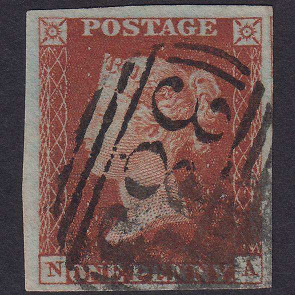 GB QV 1841 1d Red-Brown Plate 46 SG8-B1(1)-BS35 NA FU 4 Margins Hull 383