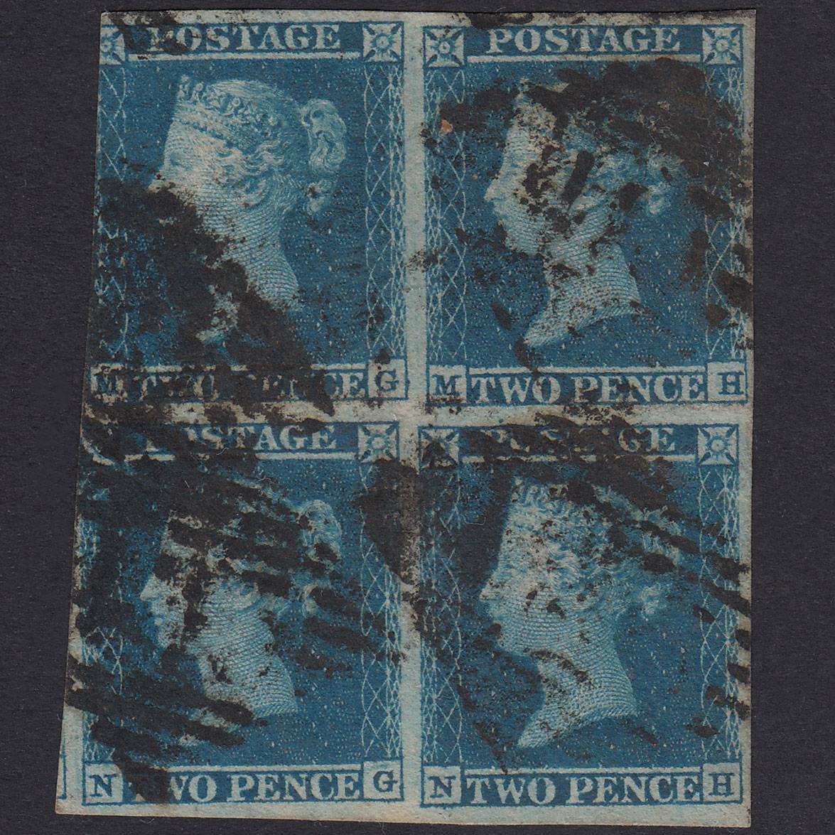 GB QV 1841 2d Blue Plate 4 SG14-E1(2) MG-MH-NG-NH FU Block Of 4 Ireland