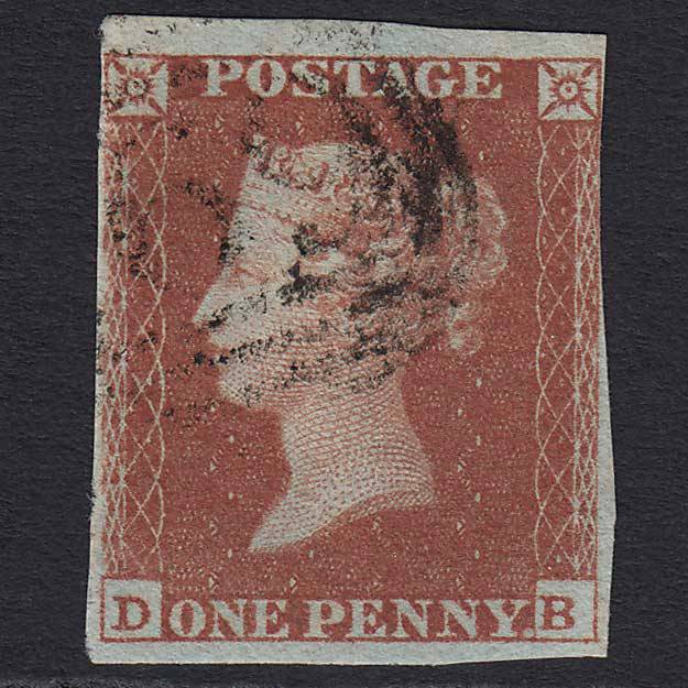 GB QV 1841 1d Red-brown Pl 167 (SG8) 'DB' FU nr 4 Margins Light Cancel