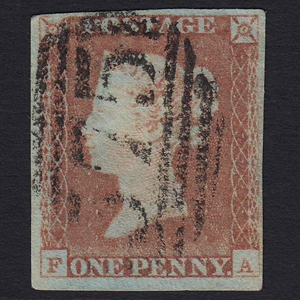 GB QV 1841 1d Pale Red-brown (Plate 68) (SG9) 'FA' FU 4 Margins